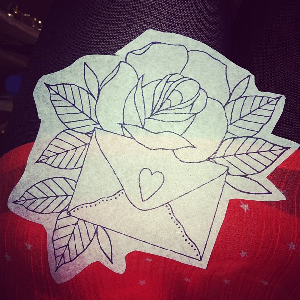 Sister tattoo stencil incorporating the rose and the envelope idea