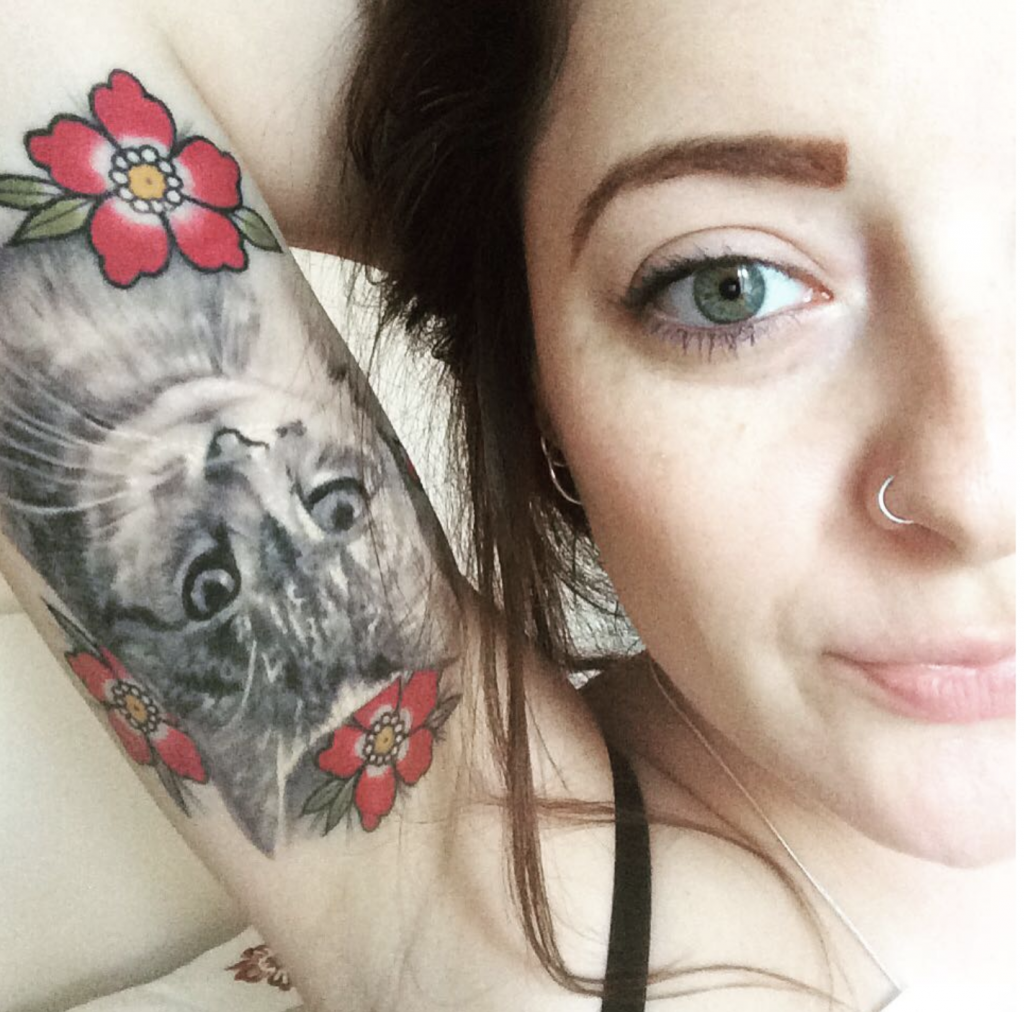 Cat tattoo by Sam Stokes