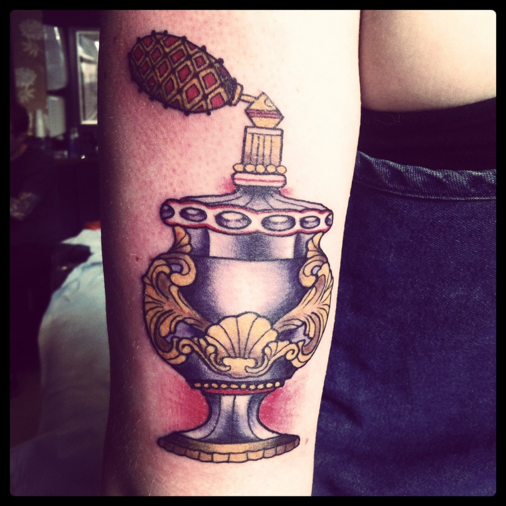 Vintage perfume bottle tattoo