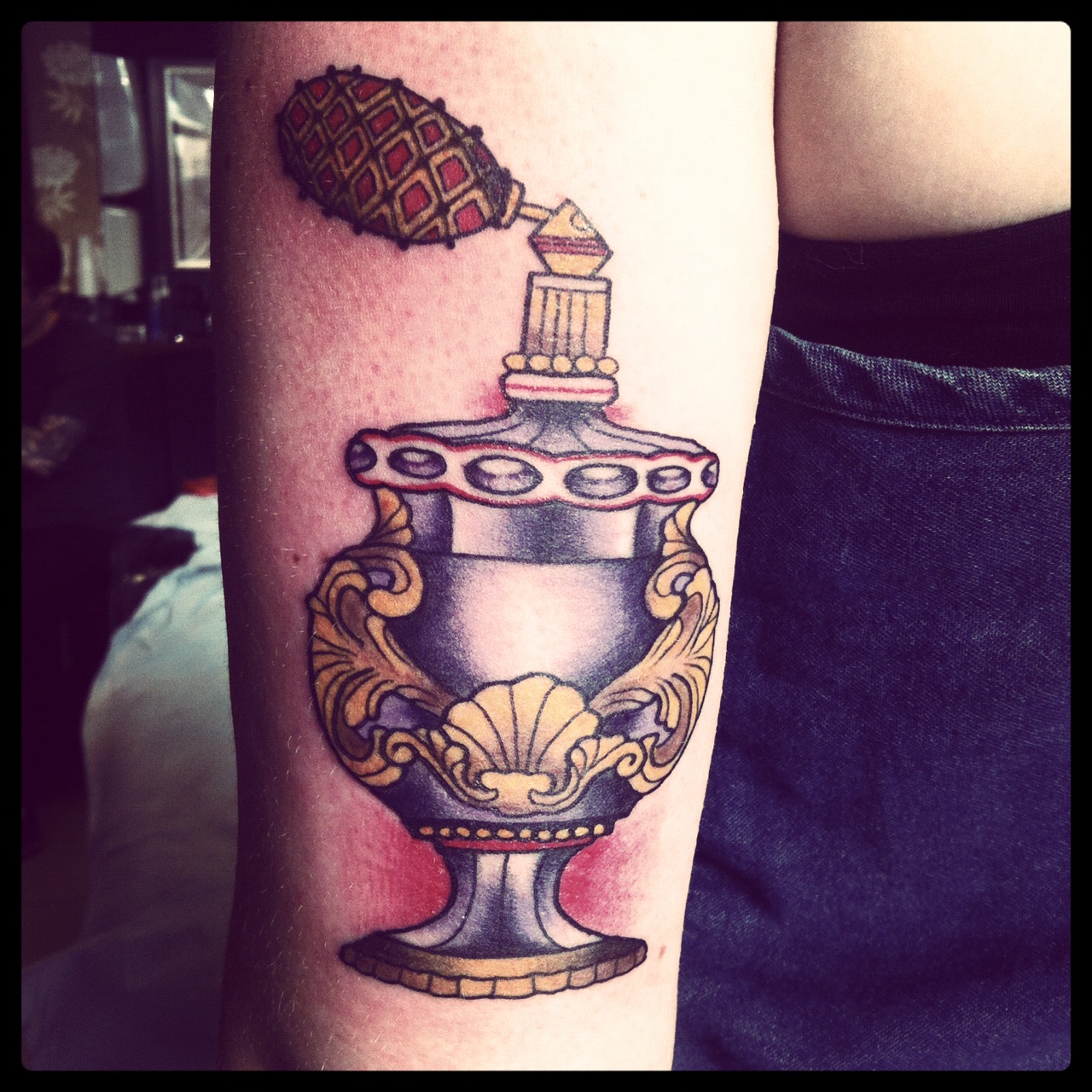 Red Potion bottle gemstones crystals love potion Perfume bottle tattoo  design