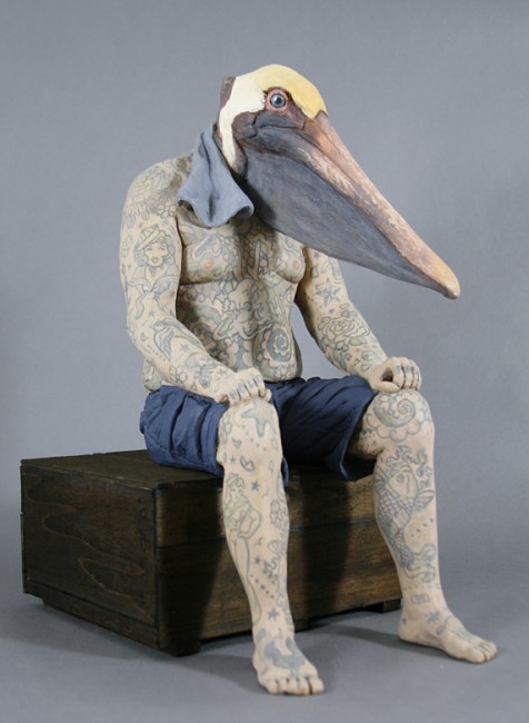 Alessandro_Gallo_Brown_Pelikan_Sea_Wolf_Old_School_Tattoo_Ceramic_Sculpture