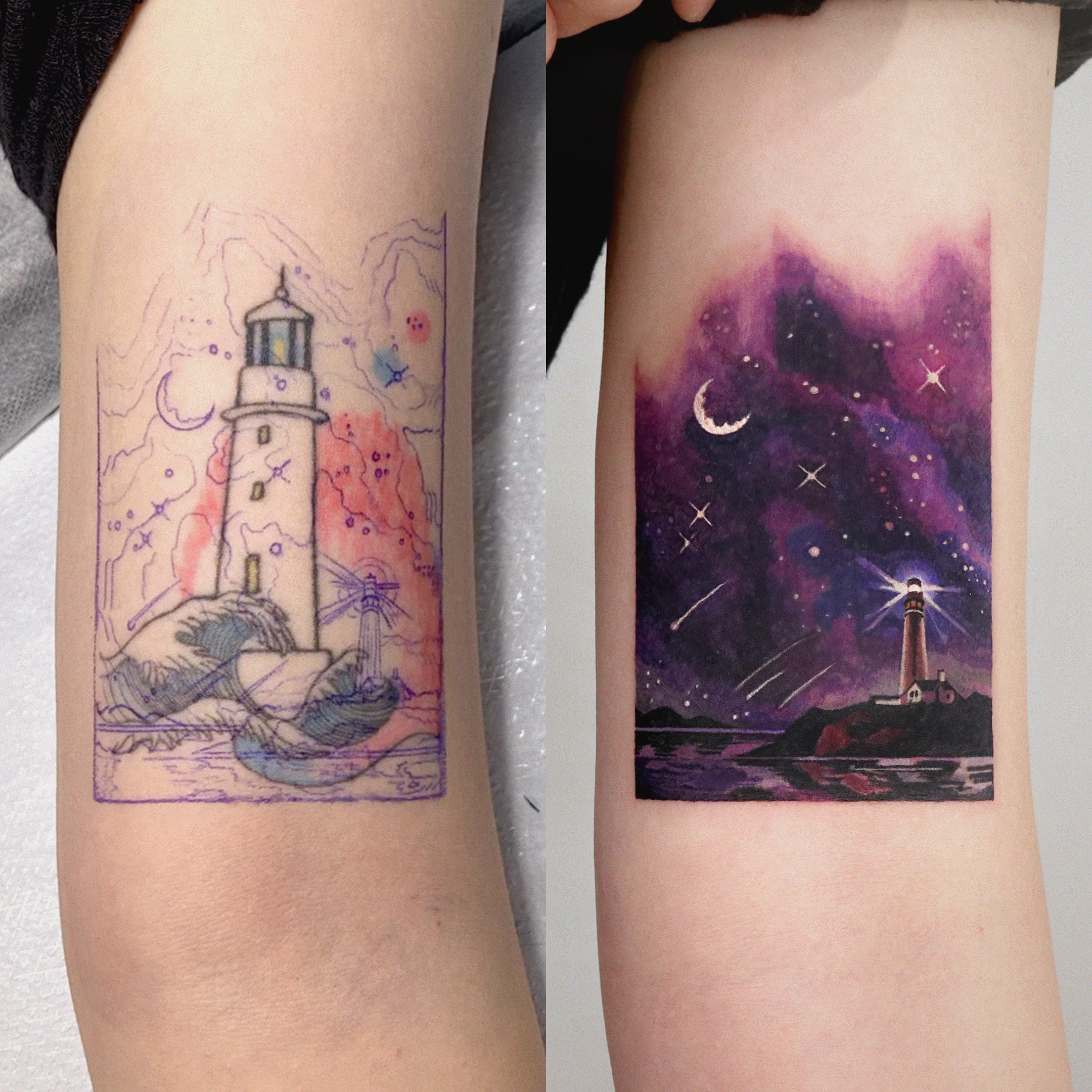 Tattoo uploaded by Dirk Kjelland • #Geometric #watercolor #blacklight # lighthouse #original #art • Tattoodo