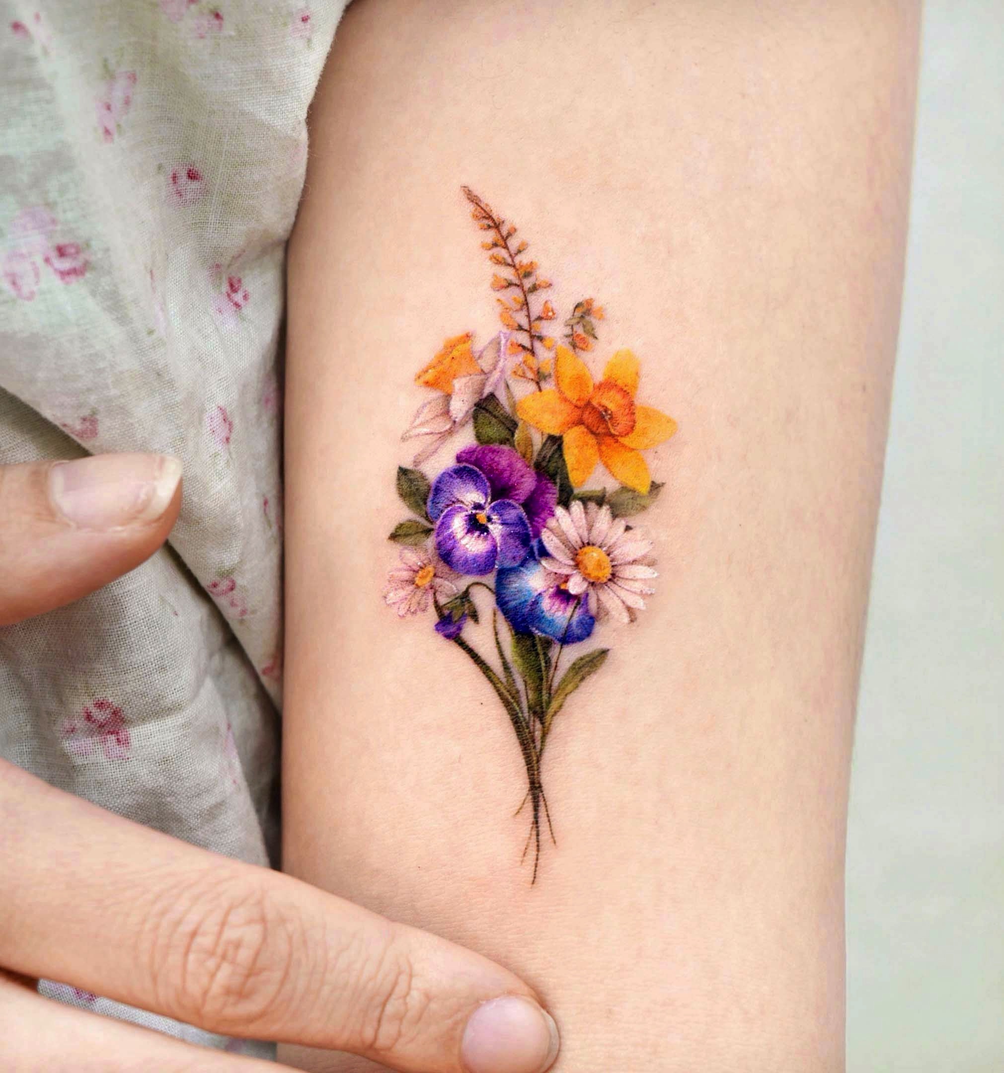 Wild Flower Bouquet Temporary Tattoo Set of 3  Small Tattoos