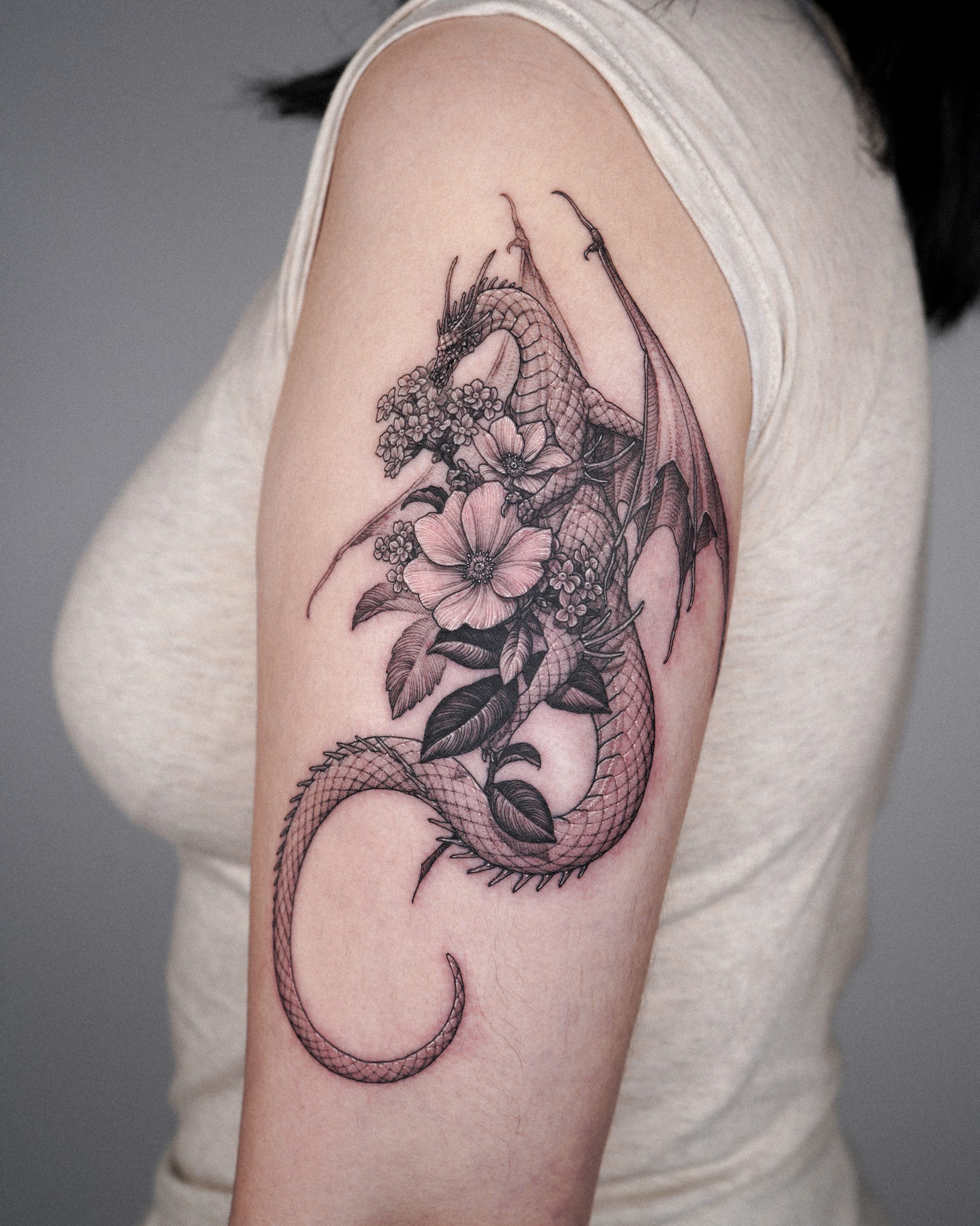 Asian Flower Dragon Tattoo – Tattoo for a week