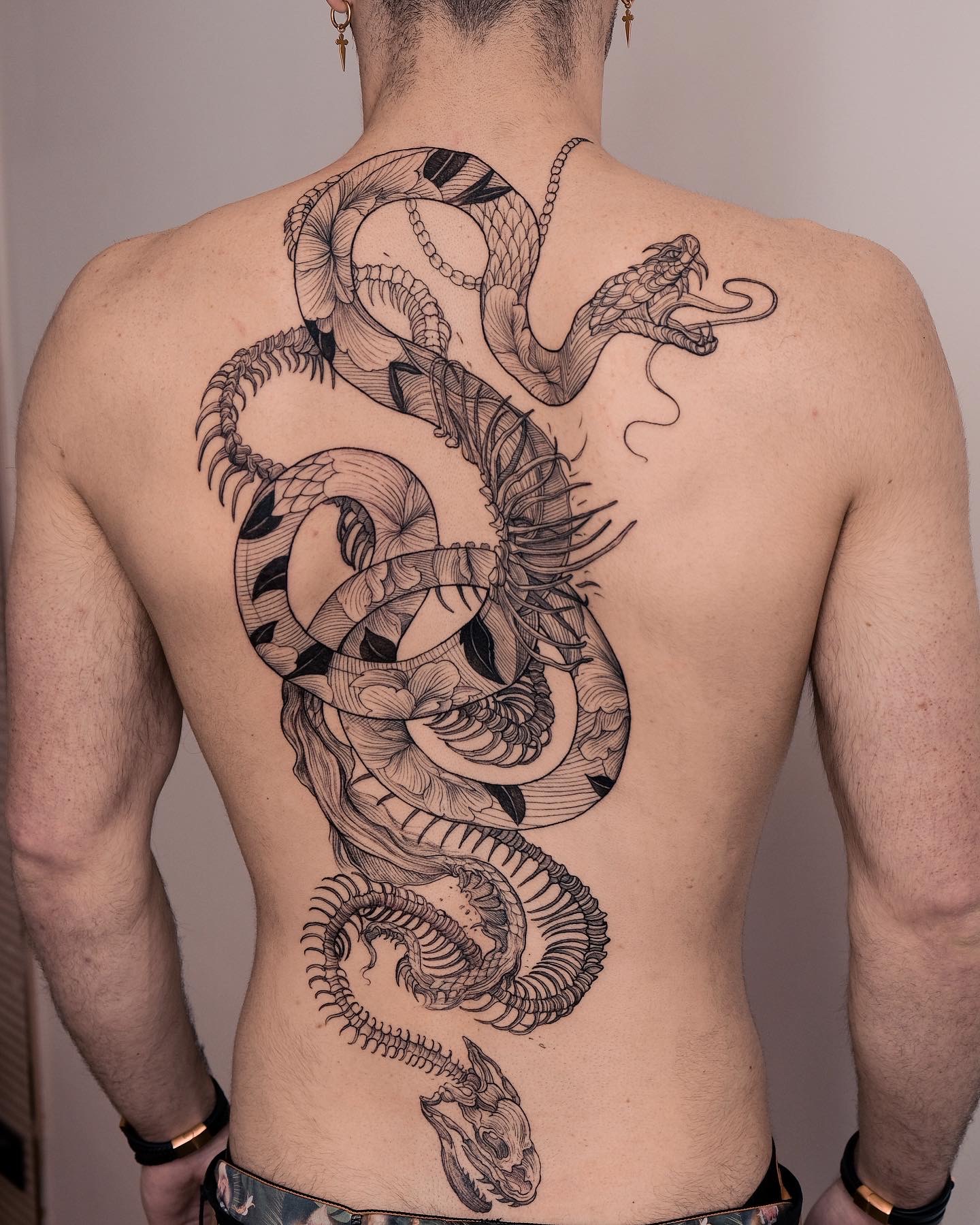 draketattoo:snake-color-back -piece-flowers-appleblossom-apple-ryan-drake-ryan-drake-tattoo