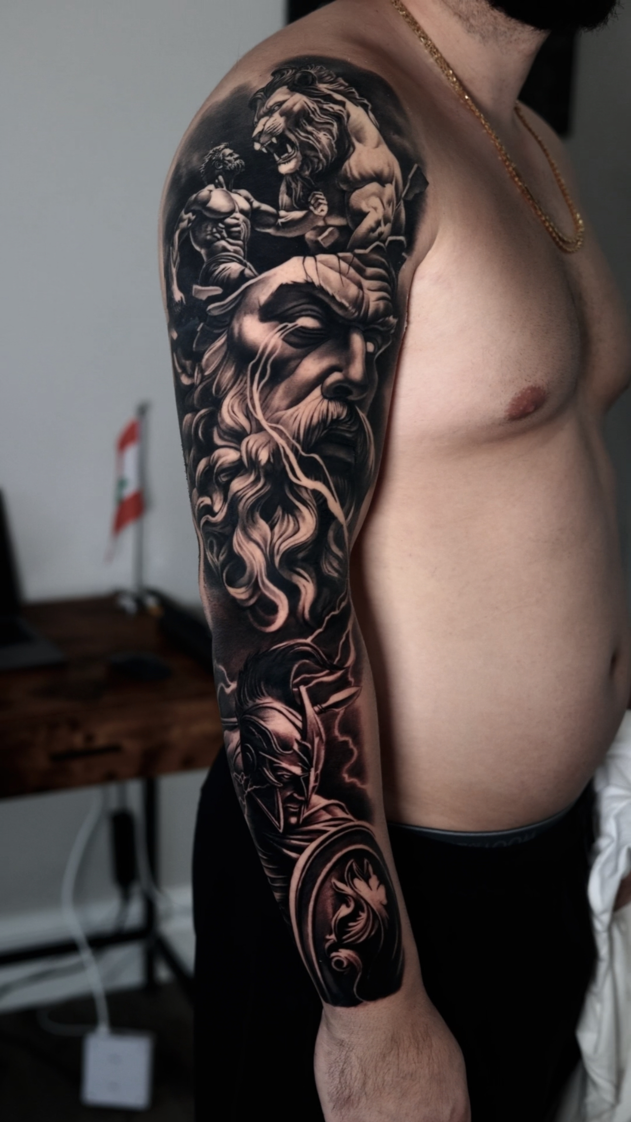 Painted Temple : Tattoos : Al Perez : Al Perez Greek Mythology Sleeve